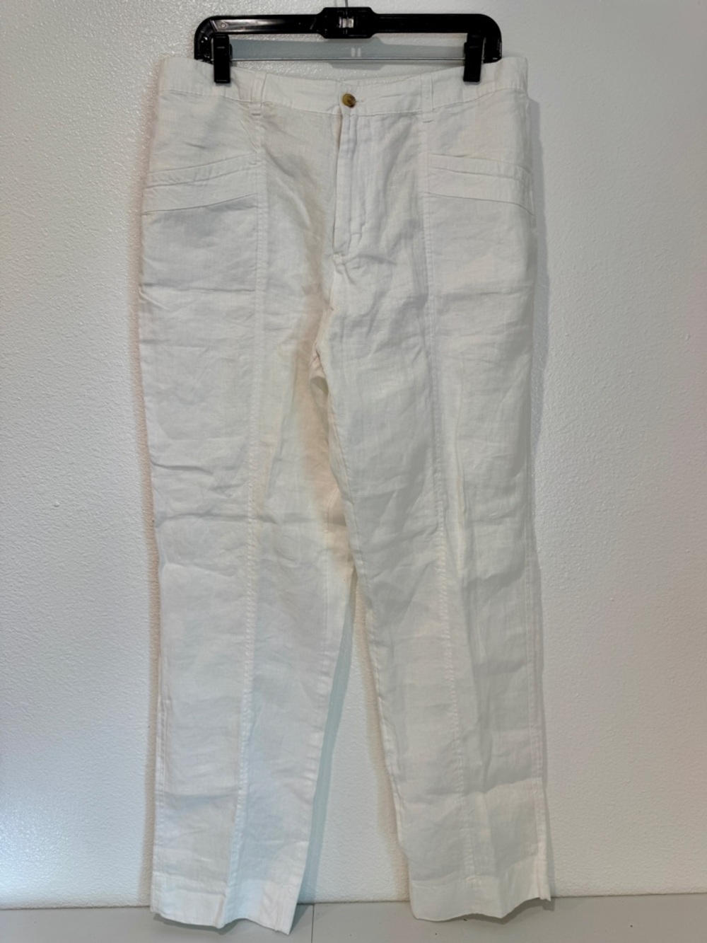 Nicole Miller White 100% Linen Pants Womens XL High Rise Casual Summer Coastal
